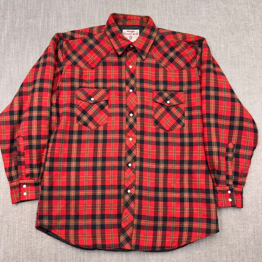 Vintage Wrangler Rugged Wear XL Quilted Lined Plaid Pearl Snap Shirt Jacket